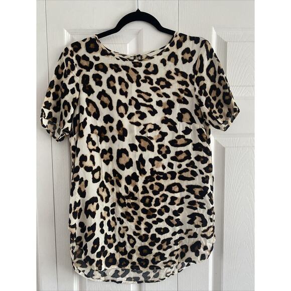 H&M Tops - Women's Leopard Animal Print Blouse Size 4 Viscose Career